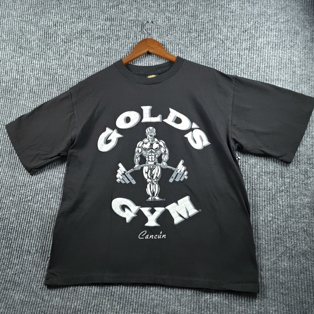 Vintage‎ 90s Golds Gym Cancun T-Shirt Mens Large Black Bodybuilding Workout Rare